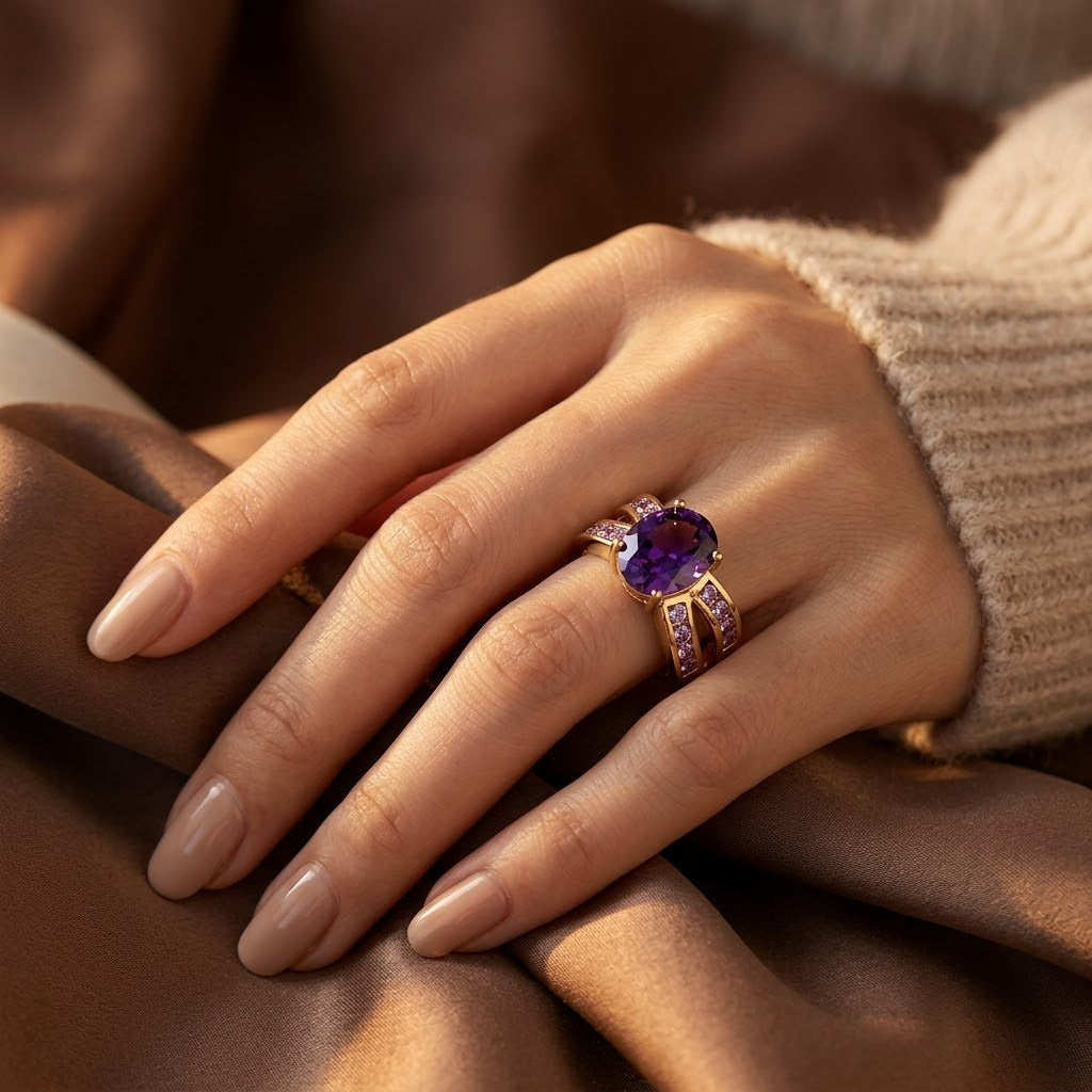 Amethyst Delingsring i Guld