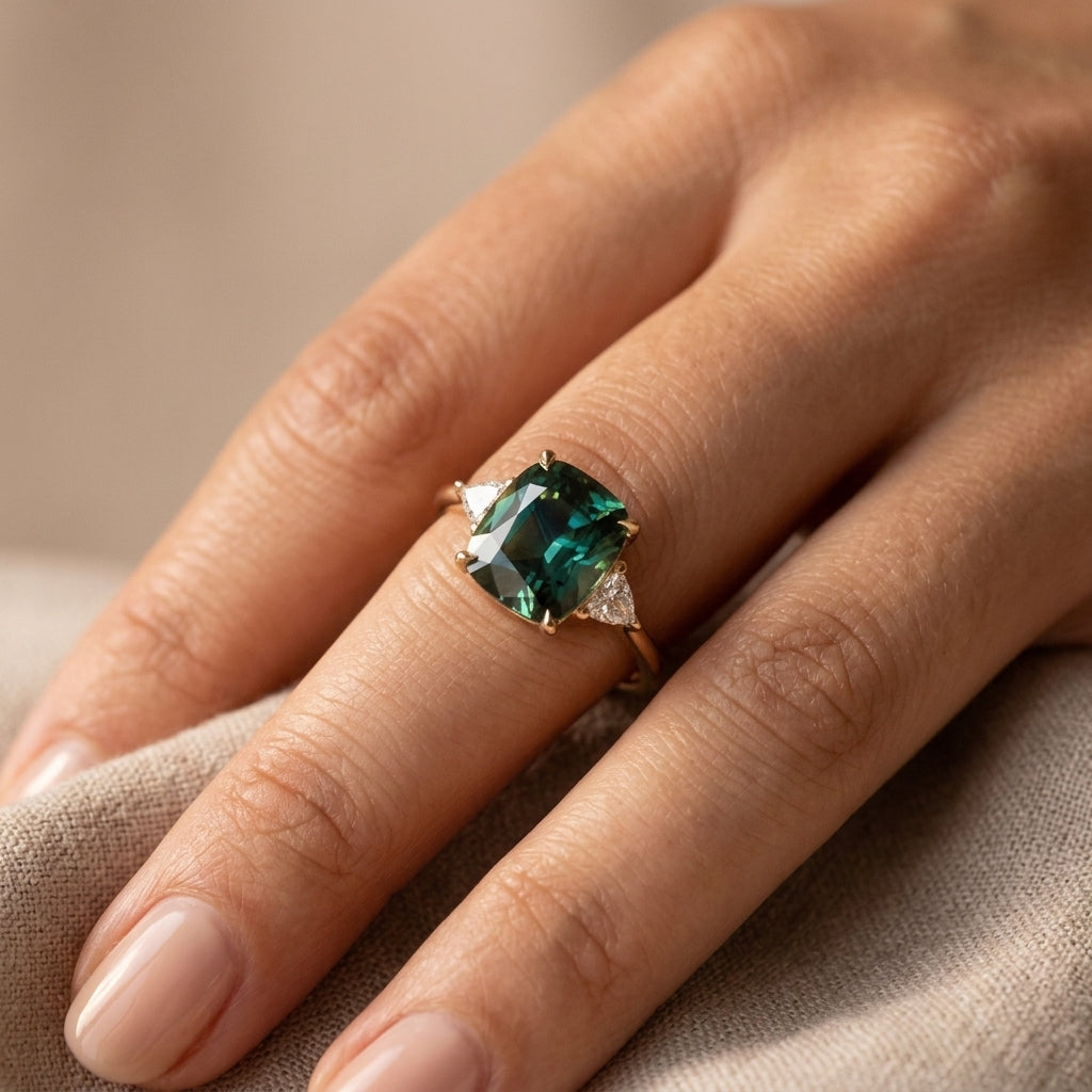 Vintage Stil Grøn Sten Ring | Guld