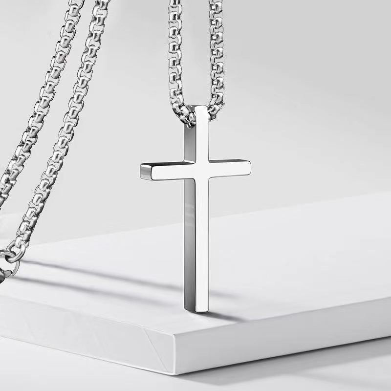 Bezel Cross Necklace | Hvidguld