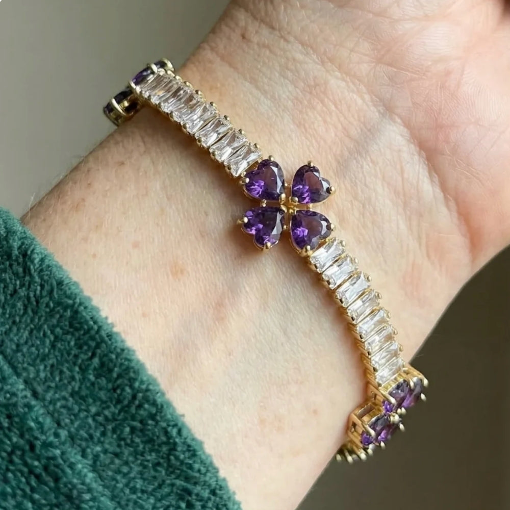Amethyst Kløver Hjerte Guld Armbånd