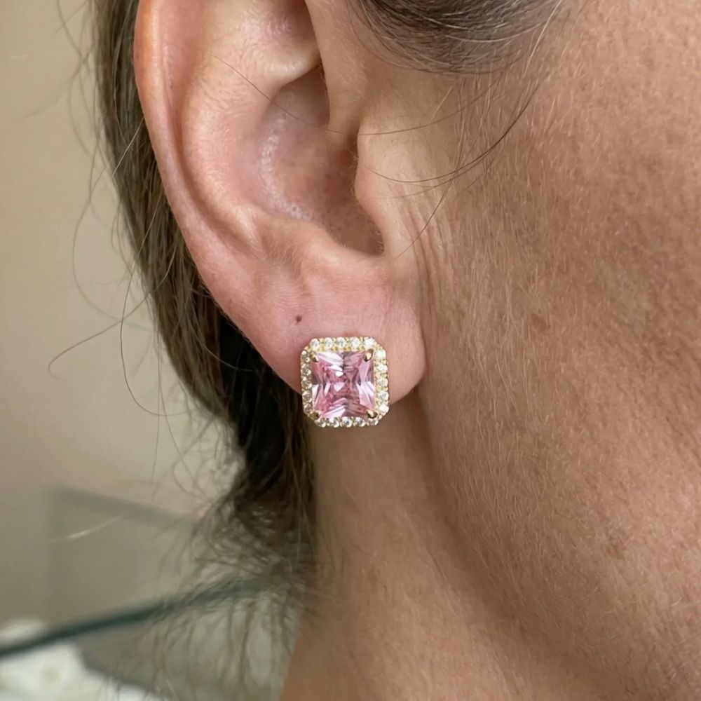 Lyserøde Safir Pave Studs