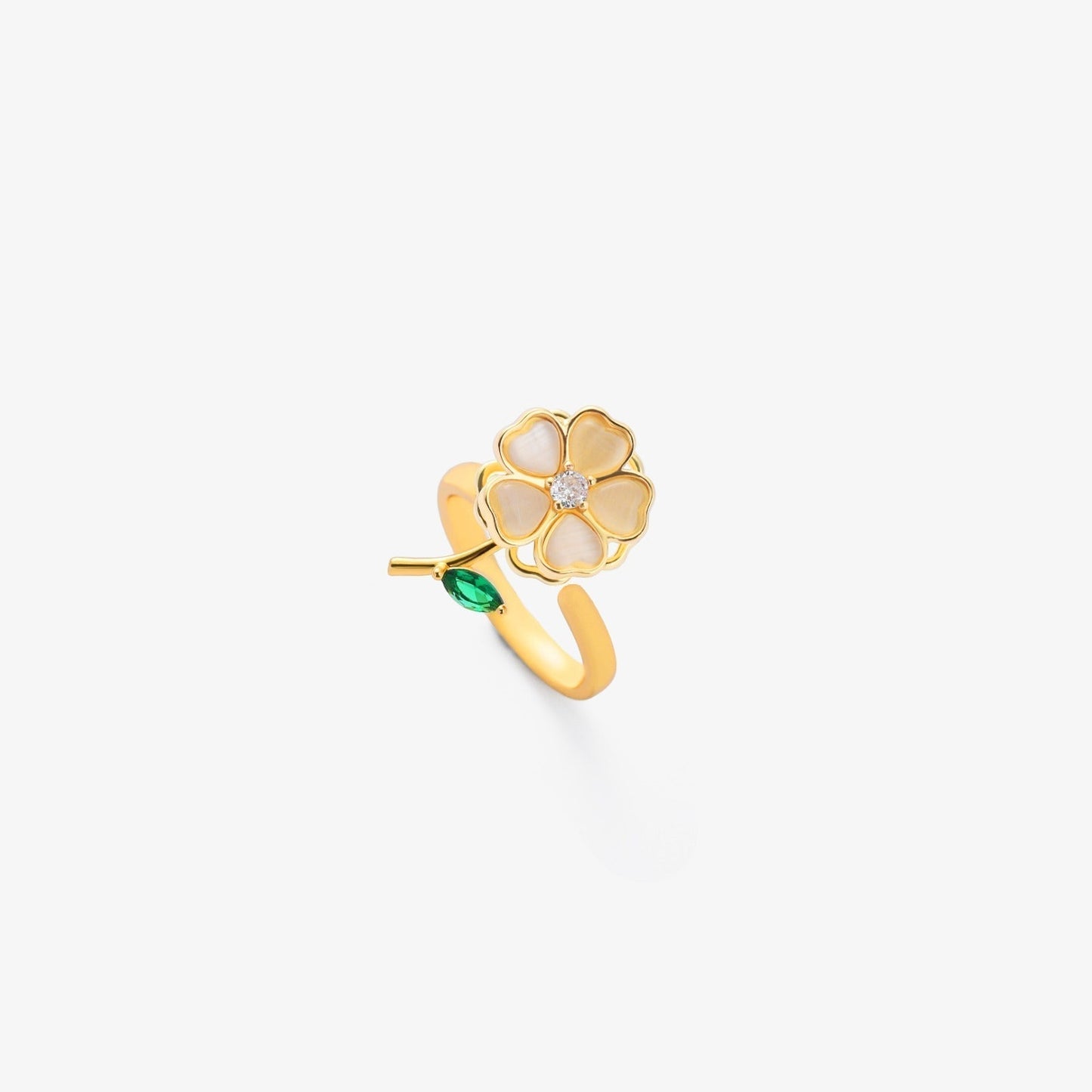 Emerald Leaf Flower Spinning Ring | Guld