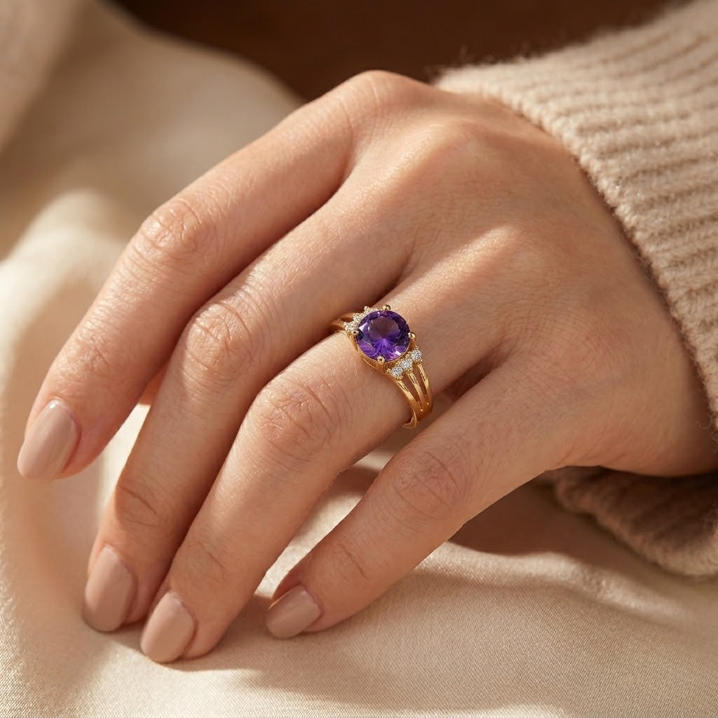 Amethyst Split Ring i Guld