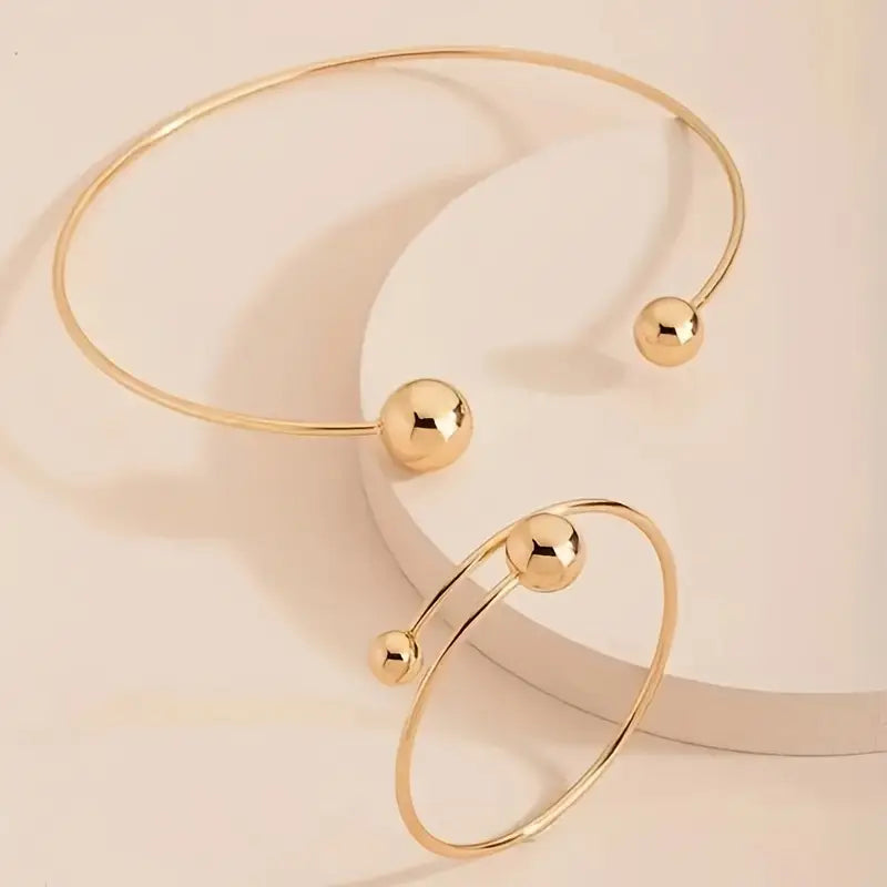 Minimalistisk Sæt af Halskæde og Armbånd Glow | Guld