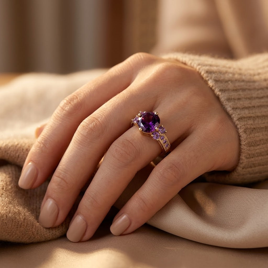 Amethyst Accent Ring i Guld