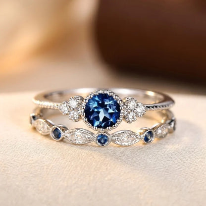 Halo Ring af Safir i Sølv
