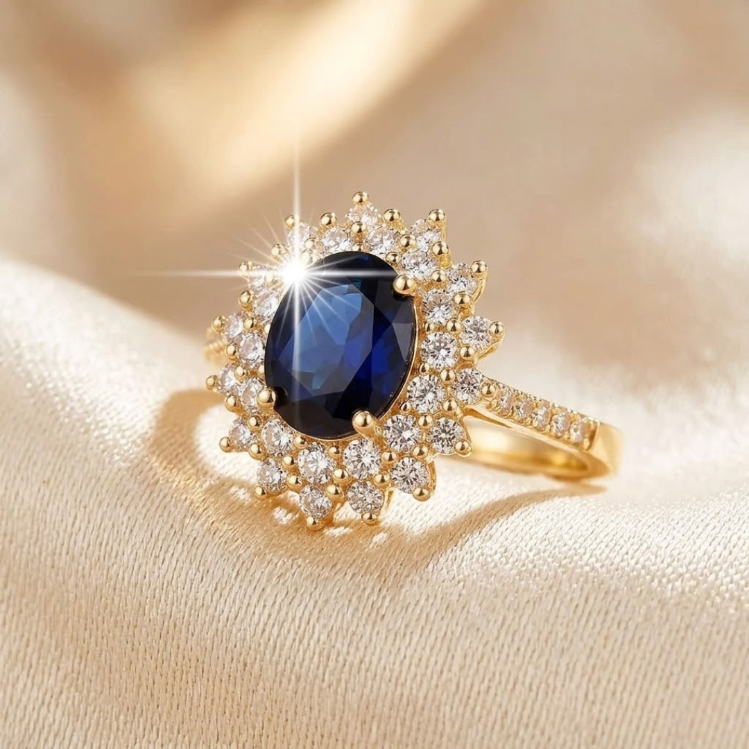 Halo Ring med Safir i Guld
