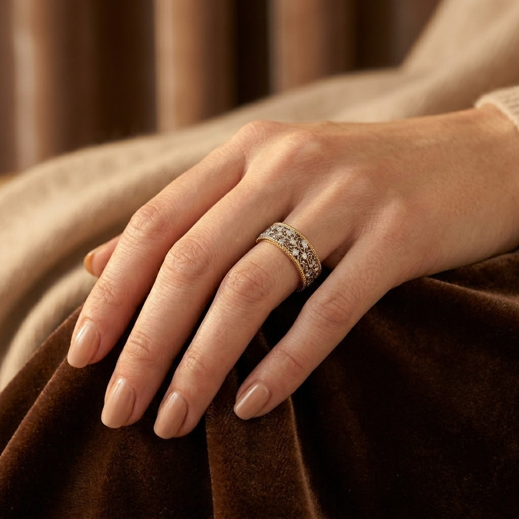 Ring med Ornamenteret Sølv og Guld