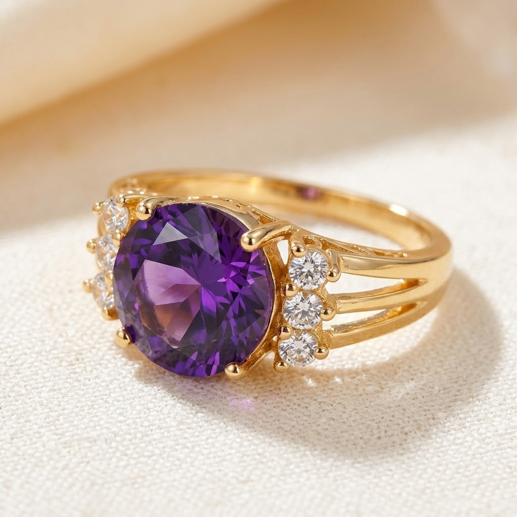 Amethyst Split Ring i Guld