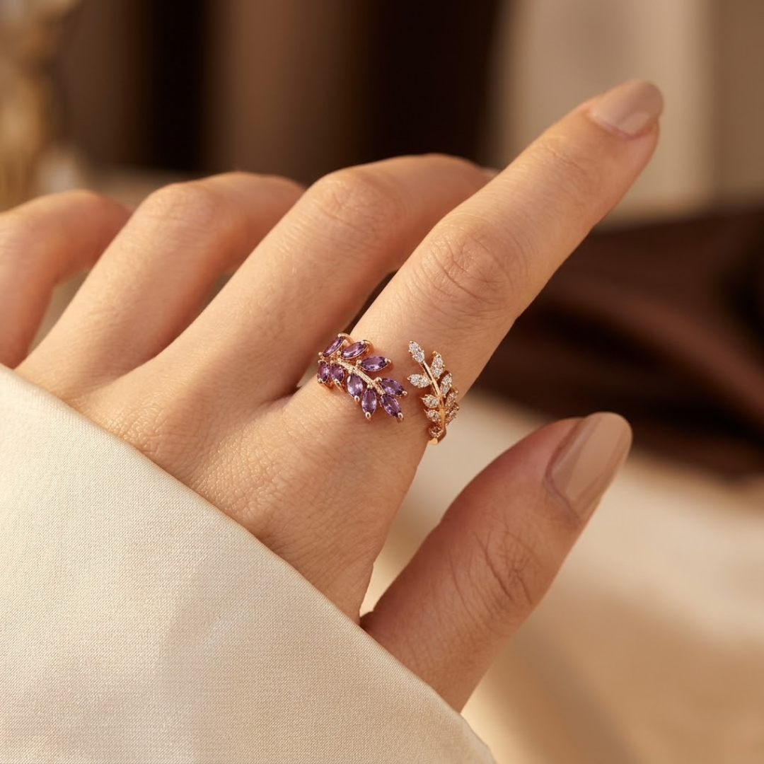 Amethystblad Ring i Guld