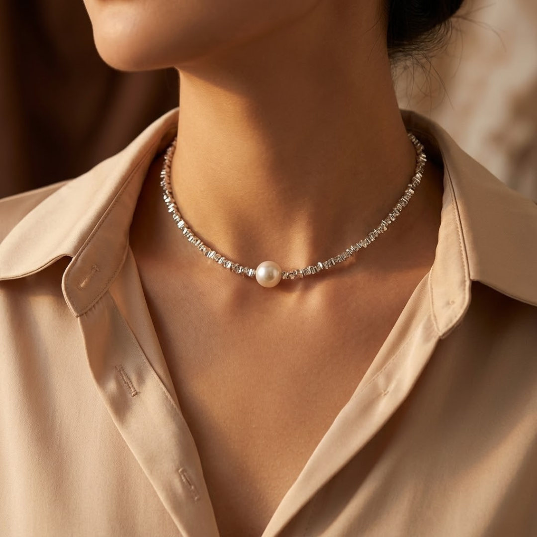 Minimalistisk Perle Choker i Sølv