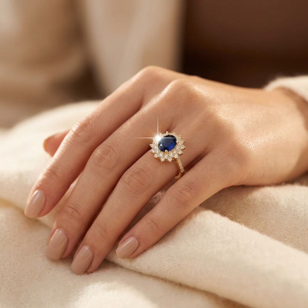Halo Ring med Safir i Guld