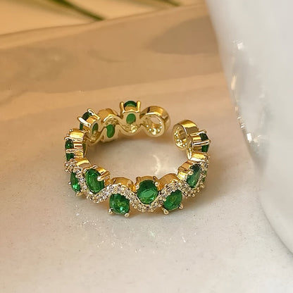 Calira Funklende Smaragd Åben Ring | Guld
