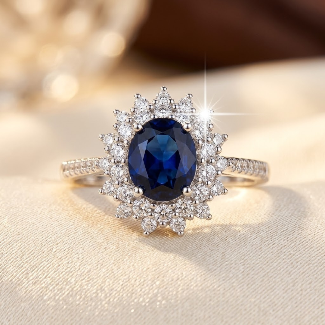 Halo Ring med Safir i Guld