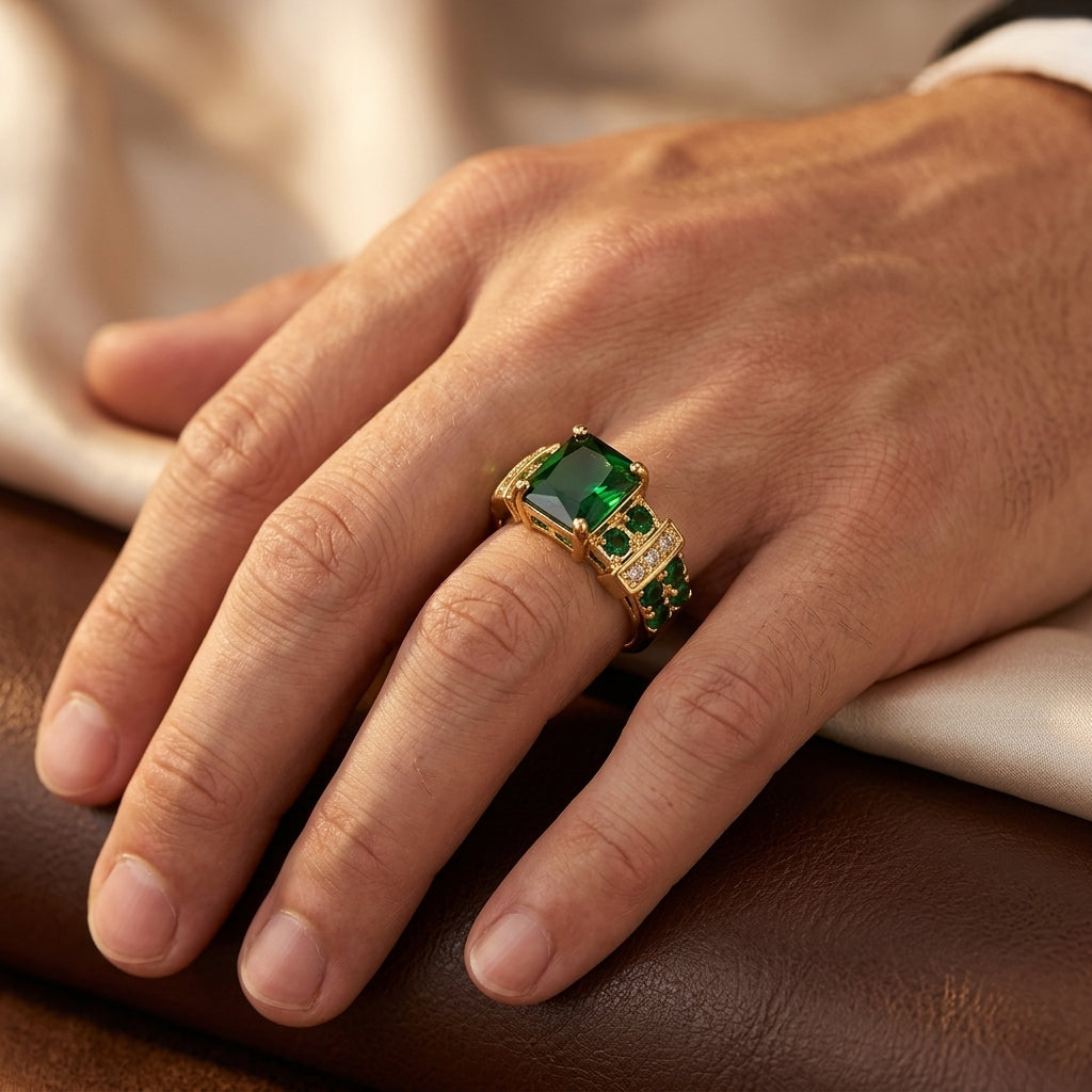 Geometrisk Smaragd Ring i Guld