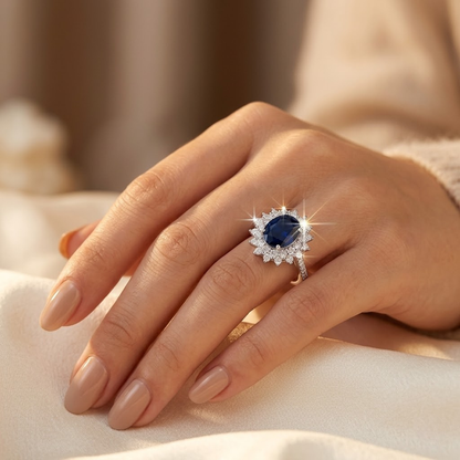 Halo Ring med Safir i Guld
