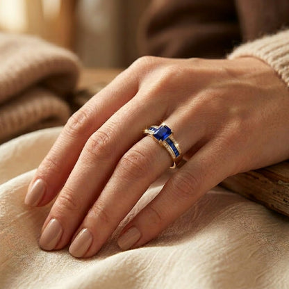 Sapphire Square Cut Ring i Guld