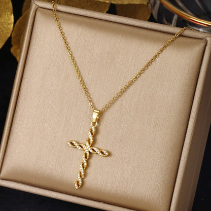 Krystal Twist Kors Halskæde | Guld