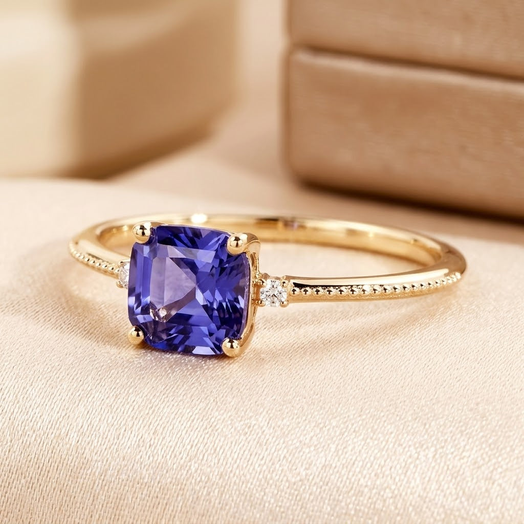 Solitær Amethyst Ring i Guld