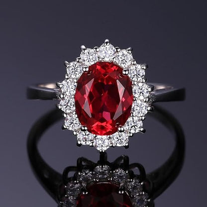 Klassisk Rubin Halo Ring | Hvidguld