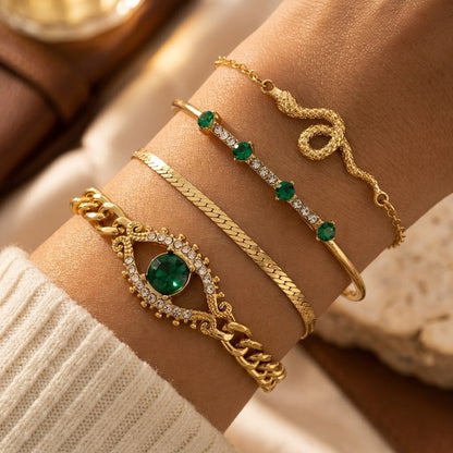 Charm Armbåndsæt i Grøn Emerald i Guld