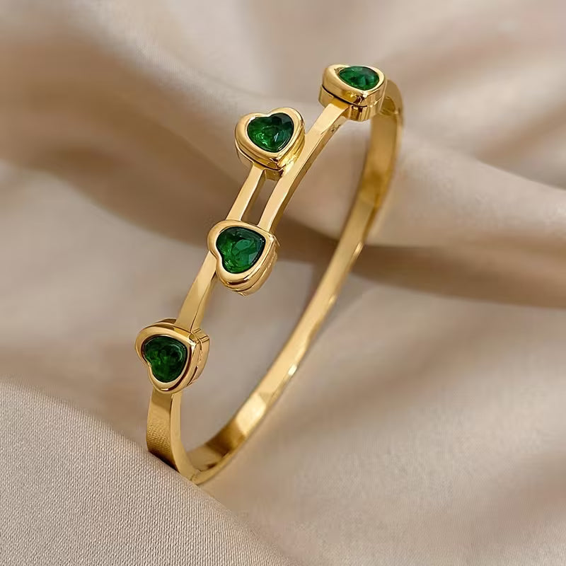 Hjertearmbånd Grøn | Guld