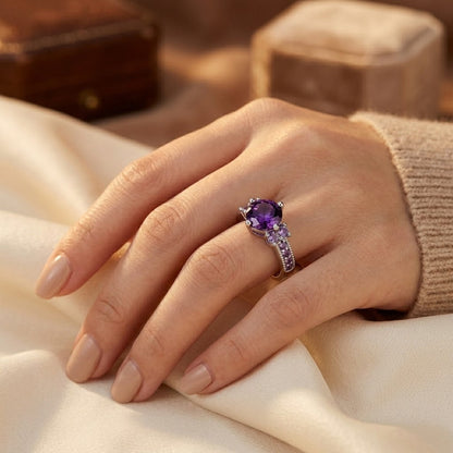 Amethyst Side Sten Ring i Sølv