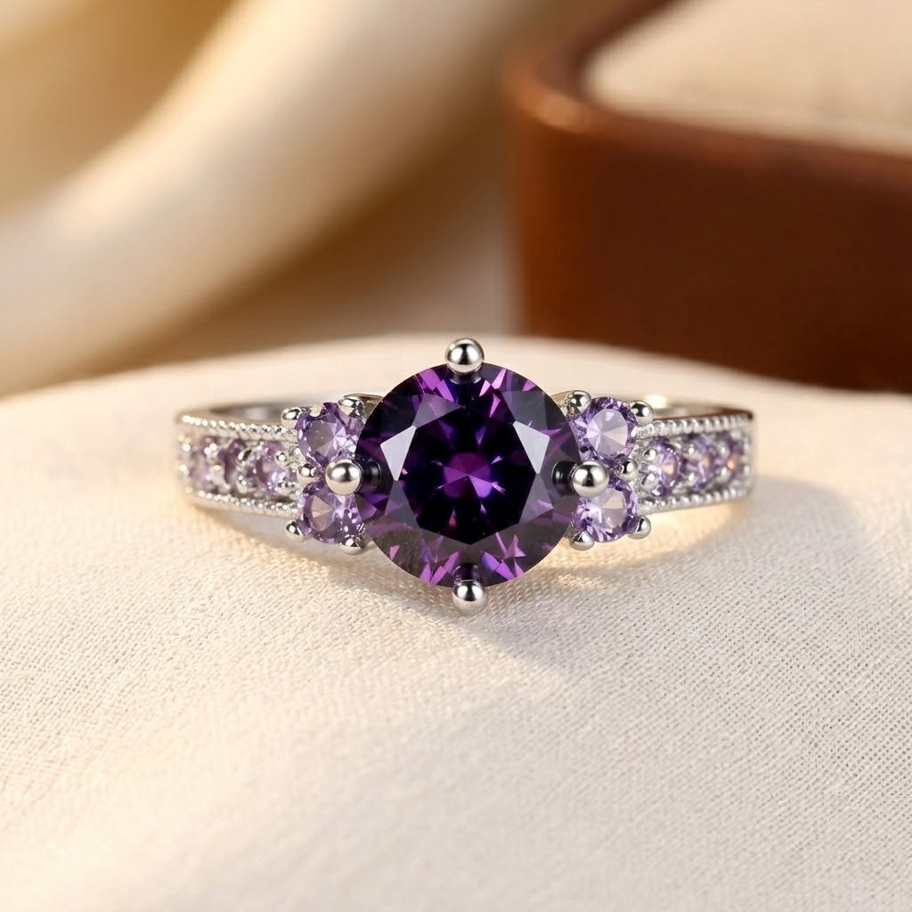 Amethyst Side Sten Ring i Sølv