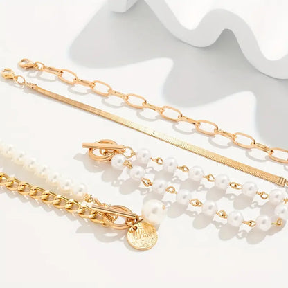 Chic Guld 4-delt Armbåndsæt - Slange, Perler & Links | Guld
