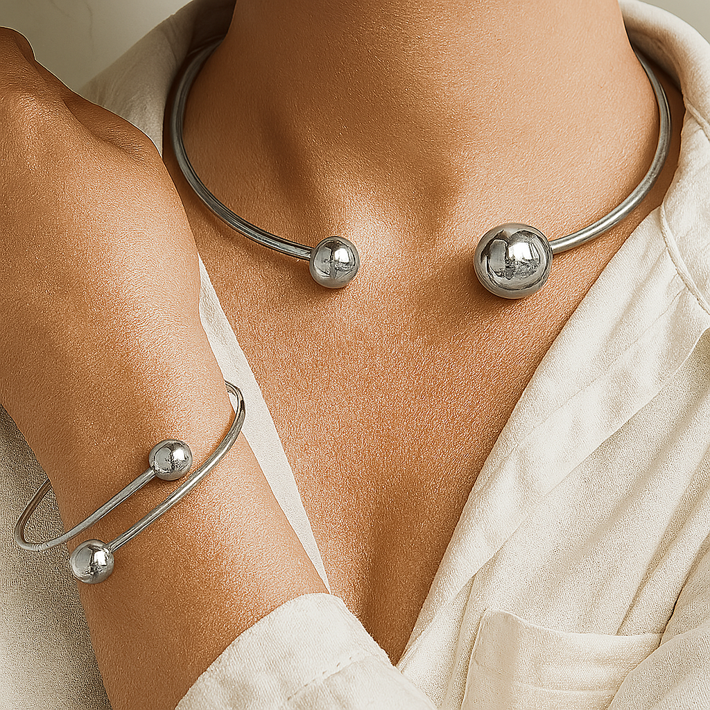 Minimalistisk Sæt af Halskæde og Armbånd Glow | Guld