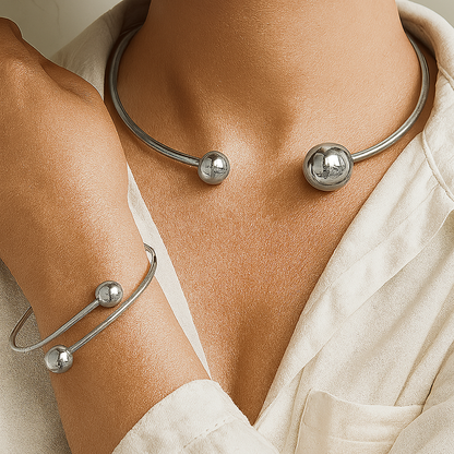 Minimalistisk Sæt af Halskæde og Armbånd Glow | Guld