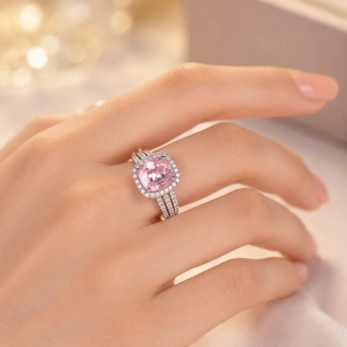 Halo Ring af Amethyst i Guld