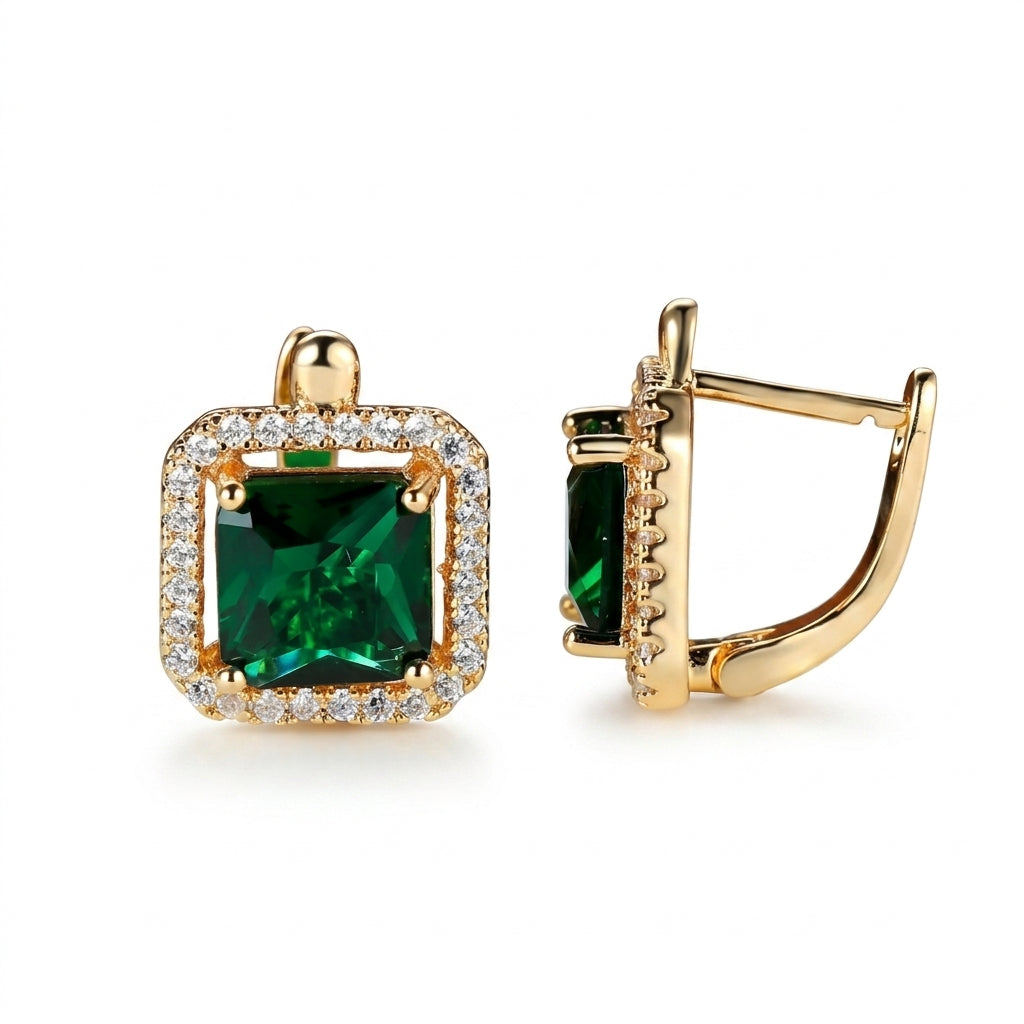 Grøn Guld Zirconia Øreringe | Guld