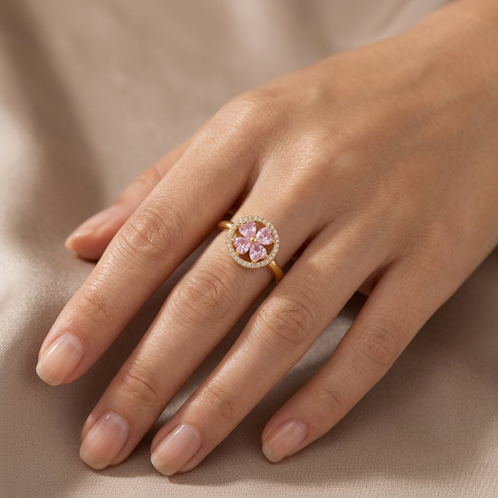 Roterende Hjerteblomster Ring | Guld