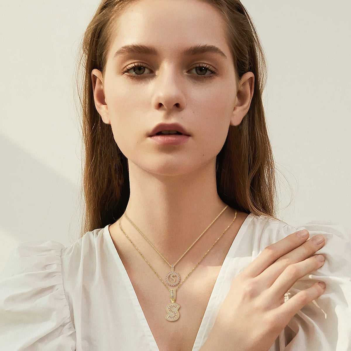 Sæt de Collar med Initial Pavé | Guld