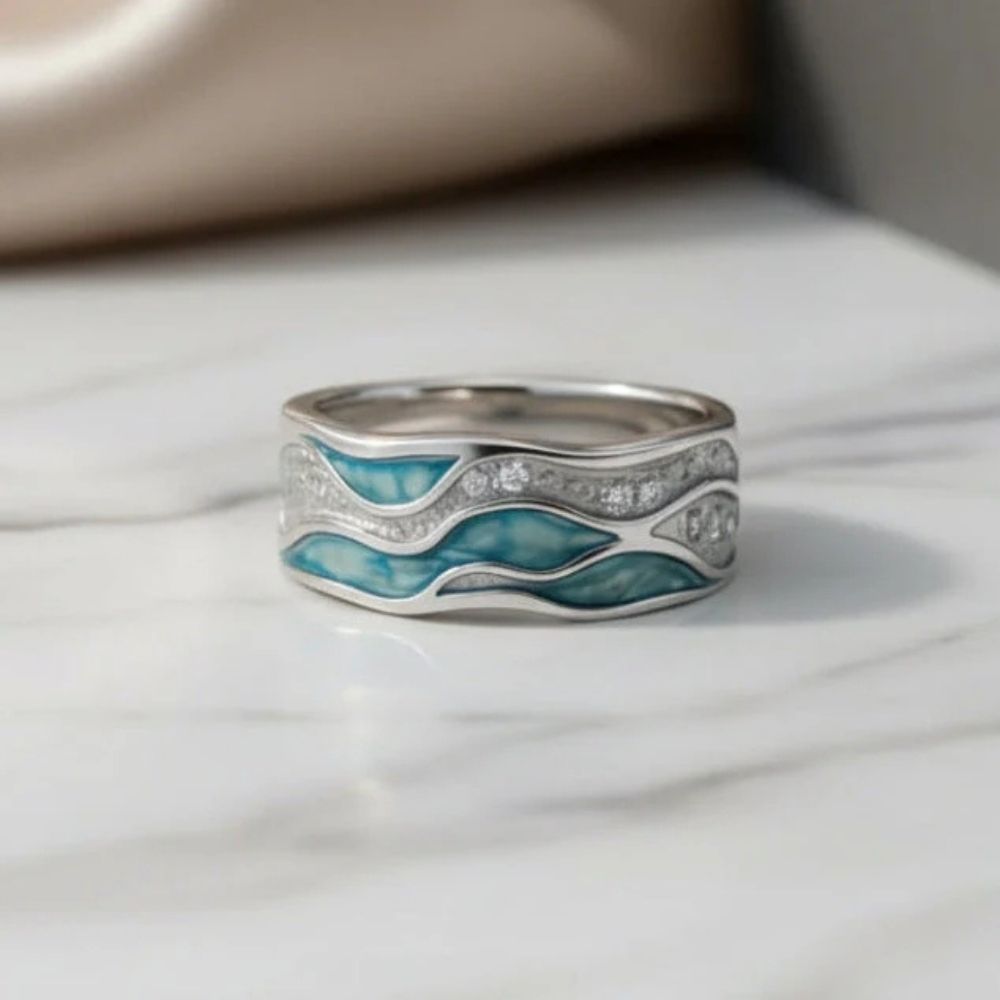Elegant Turkis Sølv Bølge Ring