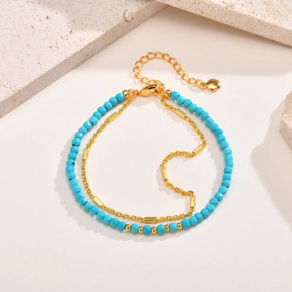 Tidsløs Guld Dobbelt Kæde Turquoise Armbånd
