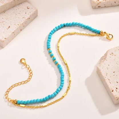 Tidsløs Guld Dobbelt Kæde Turquoise Armbånd