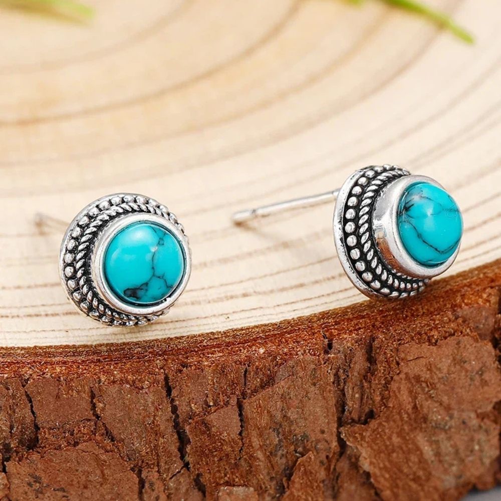 Vintage Bohemian Imitation Turquoise Stud Øreringe