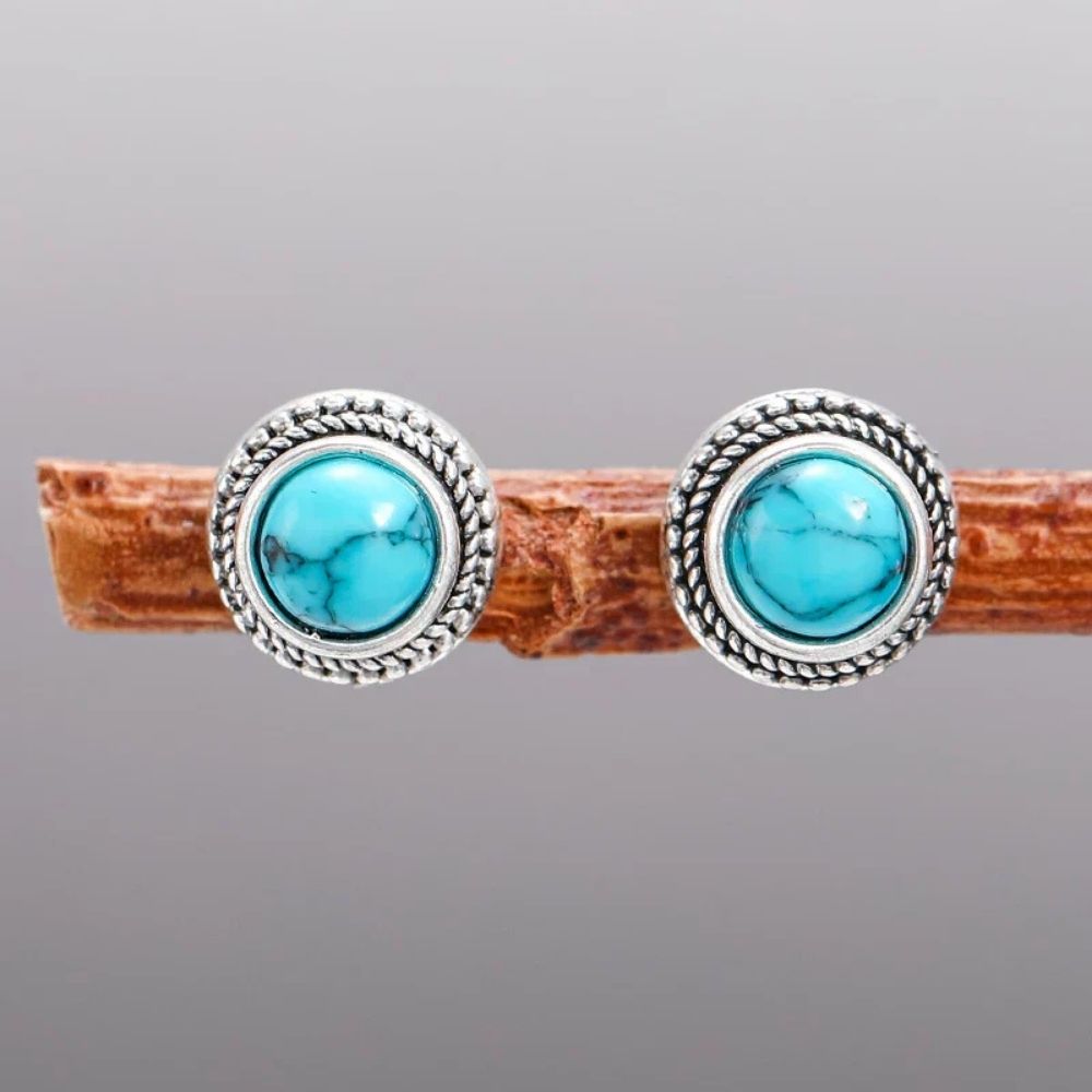 Vintage Bohemian Imitation Turquoise Stud Øreringe