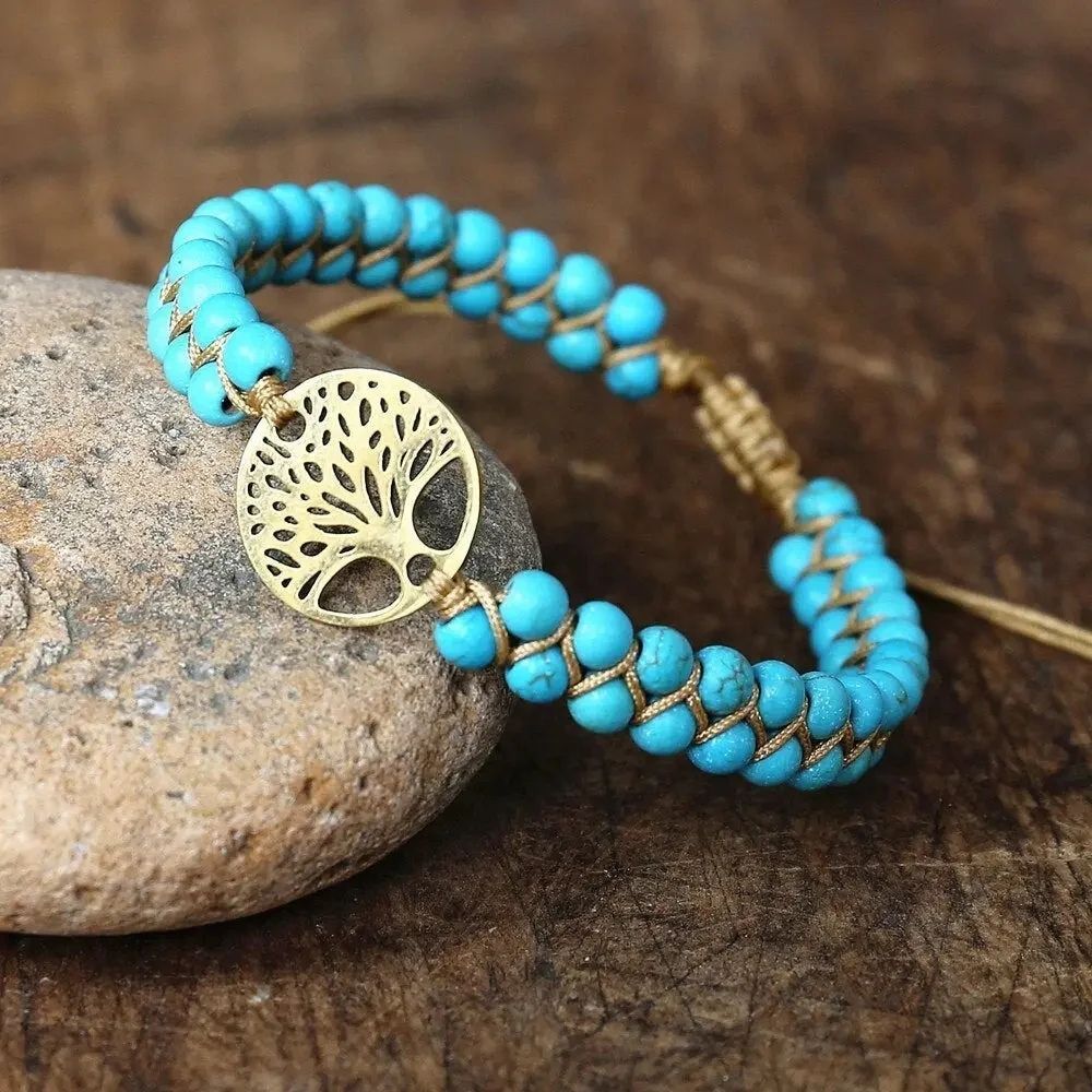Armbånd Livets Træ Håndlavet Turquoise Sten