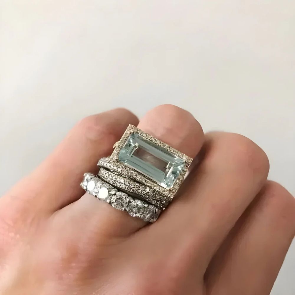 Vintage sølv turkis glas ring sæt