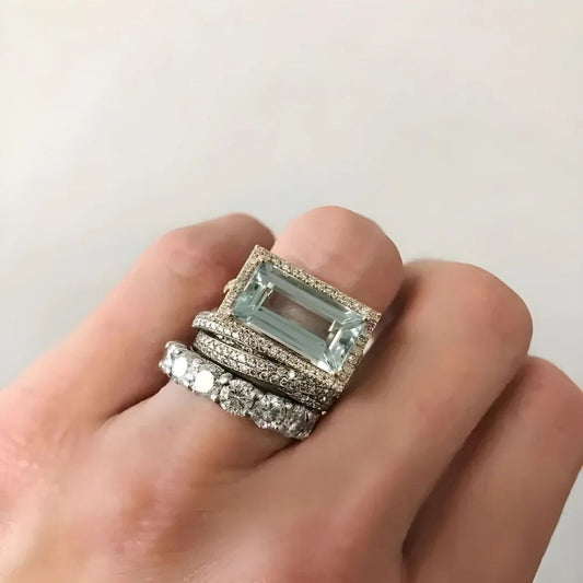 Vintage sølv turkis glas ring sæt
