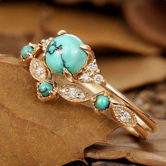 Aureva Turquoise Crown Guld Ring Sæt