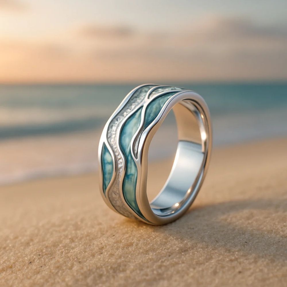 Elegant Turkis Sølv Bølge Ring