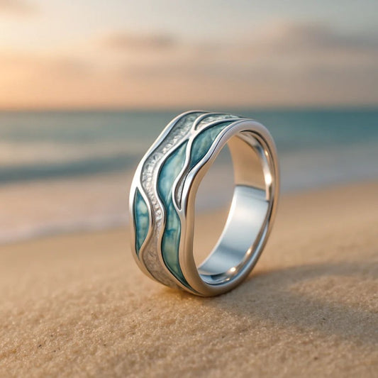 Elegant Turkis Sølv Bølge Ring