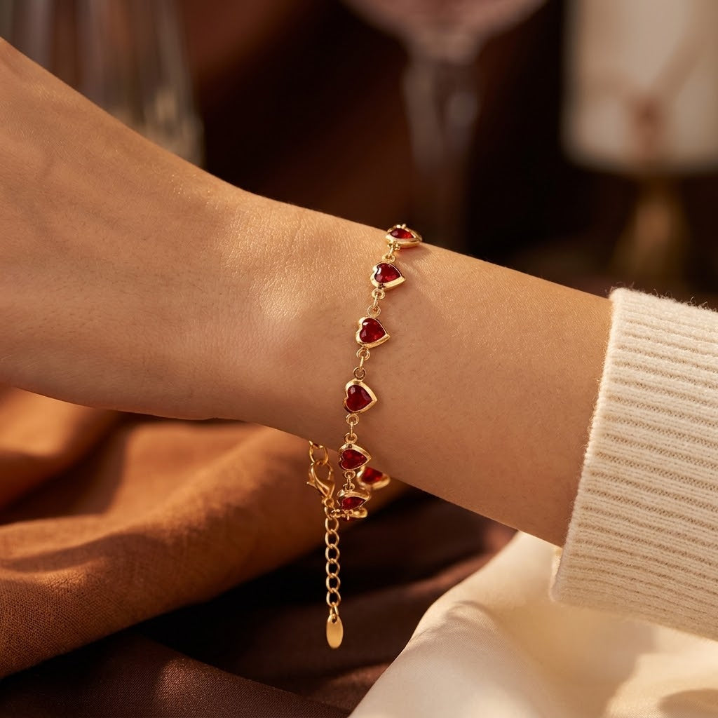 Rubin Hjerte Kædearmbånd i Guld