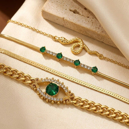 Charm Armbåndsæt i Grøn Emerald i Guld