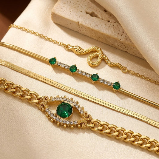 Charm Armbåndsæt i Grøn Emerald i Guld