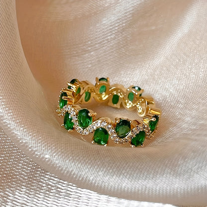Calira Åben Ring med Glitrende Smaragd | Guld